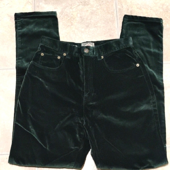 Express Forest Green Velvet Jeans Definitely Y2K - Picture 1 of 16